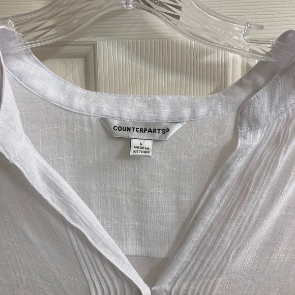 Counterparts LG Women's 3/4 Sleeve Pleated White Tunic - Picture 2 of 6